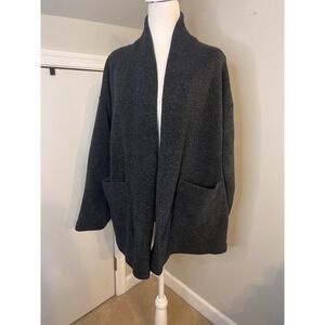 Eileen Fisher Charcoal Grey Heavy Wool Jacket Medium Open Front Drap